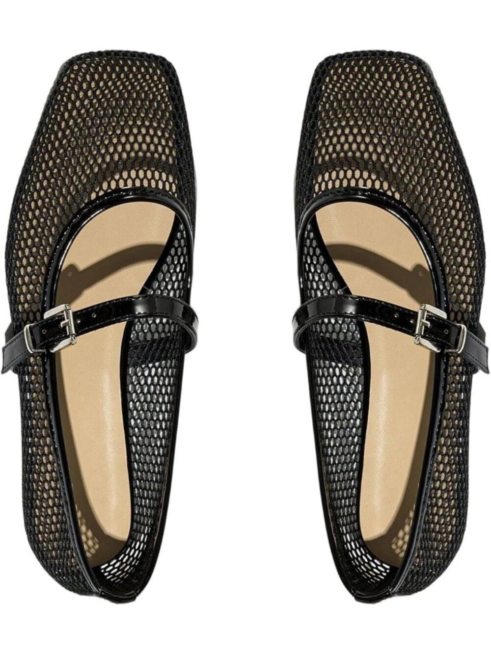 Women's Lace Mesh Ballet Flats Shoes Black S Square Closed Toe Shoes Summer Flat